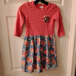 435 Matilda Jane Girls Dress Size 10 Stripe Top Floral Skirt - Picture 1 of 13