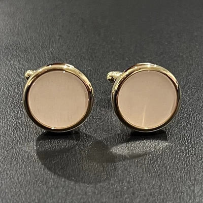 金边圆形白色石头日常佩戴袖扣男式生日礼物带盒 — 第 1/4 张图片