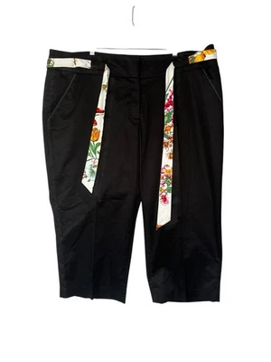 Calça Focus 2000 WIDE LEG CROP Feminina 24 W Preta Pull-on Floral Cinto de Gravata NOVA - Imagem 1 de 4