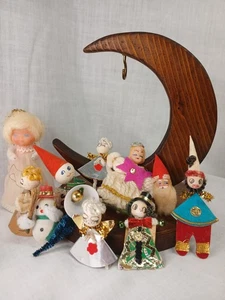 Vintage Pfeifenputzer gesponnene Baumwolle kitschig Mcm Weihnachten Geschenkanhänger 10 Stück Posten - Bild 1 von 14