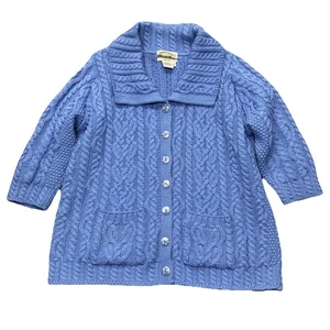 Cárdigan suéter de lana merino ARAN CRAFTS Irlanda tejido con cable azul pescador XL - Imagen 1 de 9