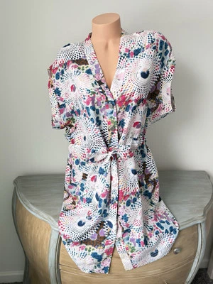 Rachel Rachel Roy Women Shift Dress Sz L Mod Floral Retro Colorful Tie Easy Care - Image 1 of 4