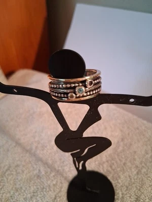 OR PAZ 925 Sterling Silver 14K Gold Gemstones Spinner Ring Sz 9 Israel PZ - Image 1 of 4