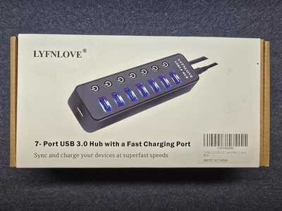 LYFNLOVE USB Hub 3.0 Powered USB Extender 7-Port Data USB Hub w/ Power Adapter - Image 1 of 4