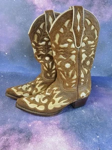 5529 Sendra Cowboy Boots Britnes Brown Beige Size 7 Made In Spain - Picture 1 of 9