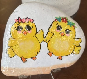Hand Painted Rock "Cute Little Chicks” Outdoor Art Garden Collectible Gift - Picture 1 of 6