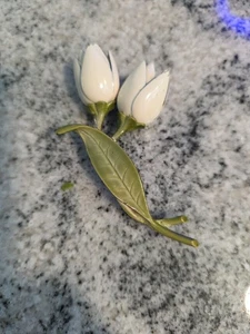 SPILLA SMALTATA VINTAGE TULIPANI BIANCHI - Foto 1 di 3