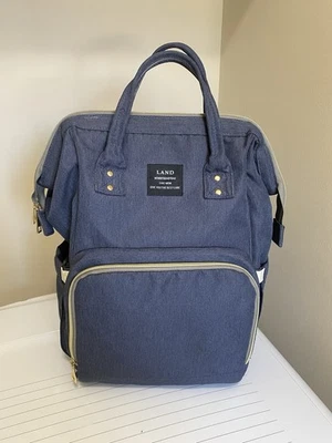 LAND Nappy Diaper Bag Large Capacity Baby Mummy Bag Travel Backpack Blue - Image 1 of 4