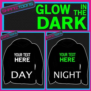 PERSONALISED TEXT LOGO CHILDRENS GLOW IN THE DARK HOODIE HOODY CHRISTMAS GIFT - Picture 1 of 1