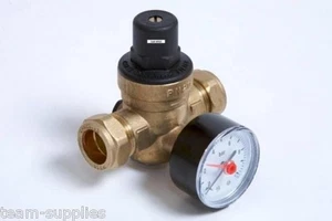 PRESSURE REDUCING VALVE DZR BRASS C/W REAR ENTRY GAUGE 15MM 1-6 BAR PRV - Picture 1 of 1