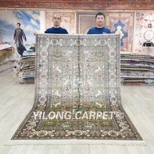 5x8ft Green Handmade Silk Rug Gallery Runner Hand Knotted Carpets LH1070B
