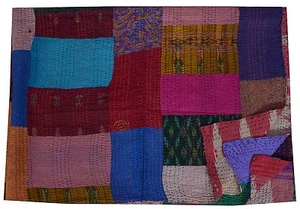 Seda Hecho a Mano Patchwork Ikat Edredones Manta Gudari Doble Tamaño Kantha - Imagen 1 de 5