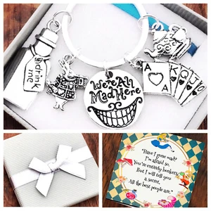 ALICE IN WONDERLAND GIFT, WE'RE ALL MAD HERE, KEYRING, BOX & CARD - Picture 1 of 1