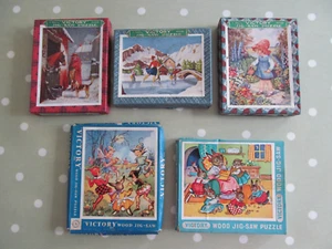 VINTAGE SMALL WOODEN VICTORY JIGSAW PUZZLES 20 PIECES JOB LOT X 5 - ALL COMPLETE - Picture 1 of 8