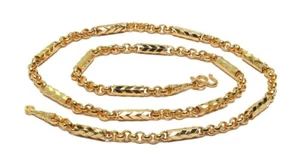 Schön! 24 Zoll 5 mm Rolo gemischtes Fass Baht Kette 24K Gold GP Made Thai Halskette GT54 - Bild 1 von 4