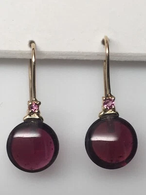 Pendientes Gancho Pastor Turmalina y Granate Rodolita Oro Amarillo 14K Foto 1 de 4