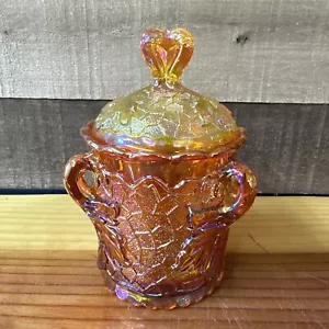 Mosser Maple Leaf Amber Carnival Glass Candy Dish/Sugar Bowl With Lid RARE - Picture 1 of 9
