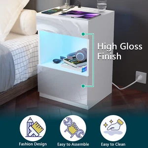 RGB LED Nightstand with Wireless Charging & 2 Drawers Bedroom End Cabinet - Picture 1 of 15