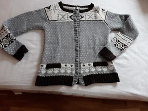 Strickjacke von egú, wie neu, Langgröße, langärmlig, grau-beige, vorne geknöpft - Bild 1 von 5