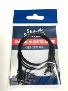 Sea Striker Black Nylon Coated Leader 45 LB -24” 6pack Fishing Gear - Picture 1 of 2