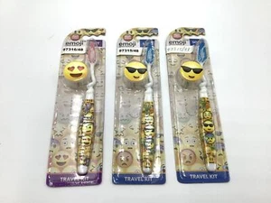 Emoji Toothbrushes 3 Pack Travel Kit For Kids +3 Oral Care Brush Soft Bristles - Picture 1 of 3
