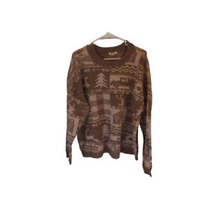 Neu ohne Etikett Mauritius Damenpullover mit Bäumen, LKWs & Hirschen beige & hellbraun Größe XLG B - Bild 1 von 3