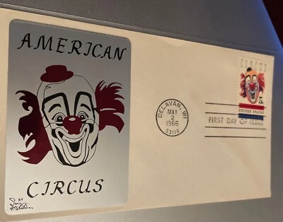 May 2, 1966 USPS FDC - SARZIN #1309 "American Circus" - Delavan, WI - Image 1 of 4