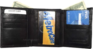 Men’s Wallet Genuine leather Trifold wallet ID case 2 bill pockets 6 cards - Picture 1 of 12