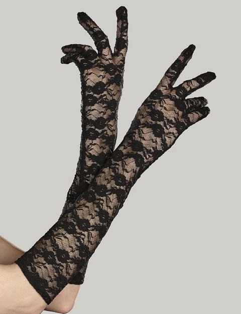 7820 Guanti Da Sera Opera Lunghi al Gomito Neri in Pizzo Ricamato Floreale - Immagine 1 di 1