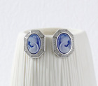 D09 Earrings Princess With Veil Pearl Cameo Blue Agate Silver 925