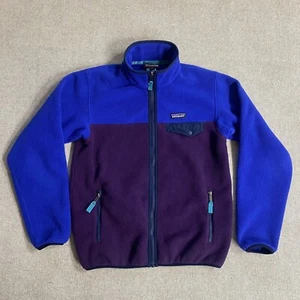 VTG Patagonia Synchilla Fleece Full Zip Womens S Color Block Jacket Blue Purple - Picture 1 of 10