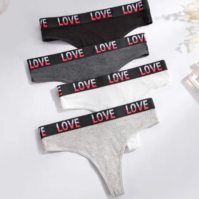 4 Packungen Set Sexy Damen Gerippt Baumwolle Höschen G String Tanga Unterwäsche Dessous - Bild 1 von 4