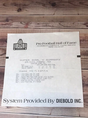 Vtg HOF  Super Bowl V  Game Summary Baltimore Colts Vs Dallas Cowboys - Image 1 of 3