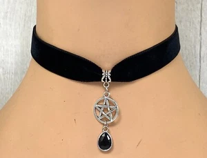 schwarz Samt Halskette Pentagramm Pentagramm Stern schwarz Anhänger Gothic Geschenk Her - Bild 1 von 4
