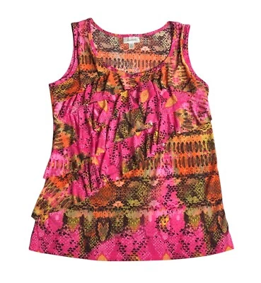 Camiseta sin mangas vintage Y2K Dressbarn M colorida con estampado de serpiente con volantes en capas Foto 1 de 4