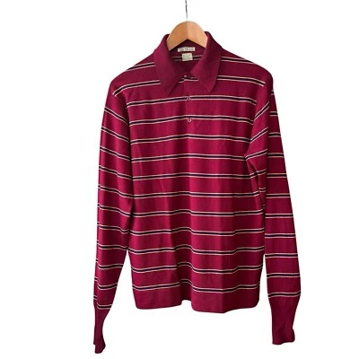Vtg England Abercrombie & Fitch Striped Pure Wool Polo Sweater Shirt Red S M - Image 1 of 4