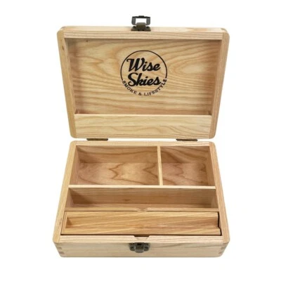 Wise Skies Wooden Rolling Box Medium Ashwood Deluxe Small Box Rolling Papers