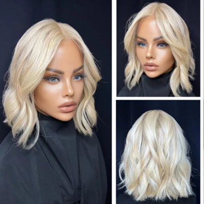 Парик коротковолновый золотистый блондин 13x4 парик с кружевной передней частью Remy парики из натуральных человеческих волос блондинка Bob - Изображение 1 из 4