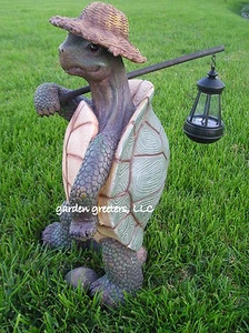 GARDEN STATUE TURTLE WITH SOLAR LANTERN, TURTLE WITH SOLAR LIGHT FIGURINE - Picture 1 of 3