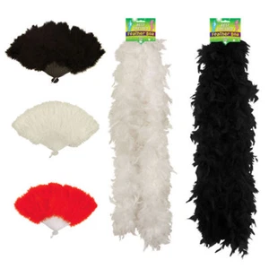 SHOW GIRL FEATHER FAN BOA 150CM RED WHITE BLACK BURLESQUE HEN PARTY FANCY DRESS - Picture 1 of 8