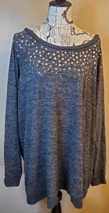 Torrid 6X Plus Size Super Soft Plush Gray Lightweight Sweater Studded... - Picture 1 of 9