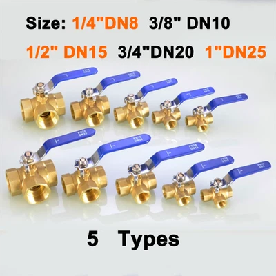 3 Way Brass Ball Valve Full L-Port 1/4'' 3/8'' 1/2'' 3/4'' 1'' Female Thread - Image 1 of 4