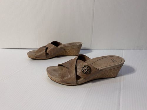 UGG S N 1009854 sandalo slip on in pelle marrone scarpa con zeppa misura 7 5