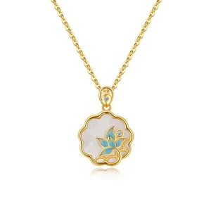 Collar de porcelana pintada para mujer - Colgante de plata natural Fritillaria Lotus - Imagen 1 de 11