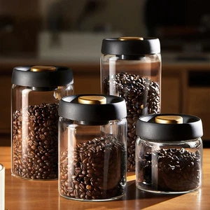 Vakuumversiegelte Kaffeedose - Luftdichter Glasbehälter für Bohnen, Tee, Gewürze & Sna - Bild 1 von 13