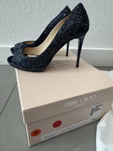 JIMMY CHOO Blue Peep Toe Glitter Platform Pumps Heels EU 36 - Picture 1 of 10