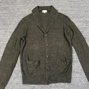 CLub Monaco Sweater Men Medium Green Linen Shawl Collar Cardigan Pockets Varsity - Picture 1 of 10