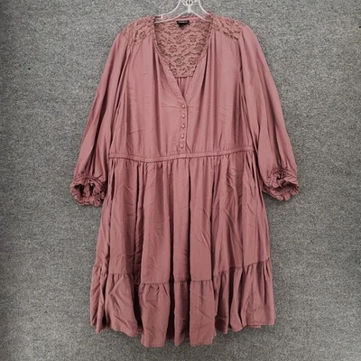 Vestido Torrid Mujer 2 US 2X Plus Rosa Midi Cambio En Niveles Manga Larga Encaje Cuello en V Foto 1 de 4