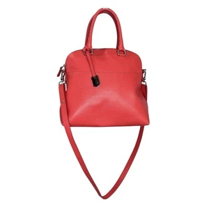 Furla Piper Satchel Shoulder Bag Orange Saffiano Red Leather Purse Classic Daily - Picture 1 of 22