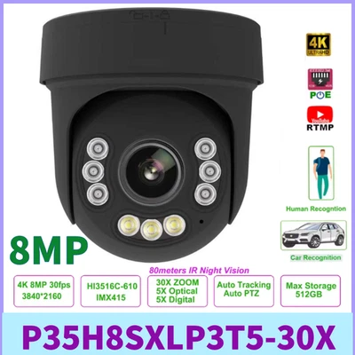 4K 8MP 30fps HiEasy 30X ZOOM POE SD Card Auto Tracking PTZ Speed Dome IP Camera - Image 1 of 4